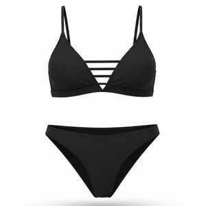 Express Black Multi Rouleau Bikini Top and Hipster Bikini Bottoms Size Large